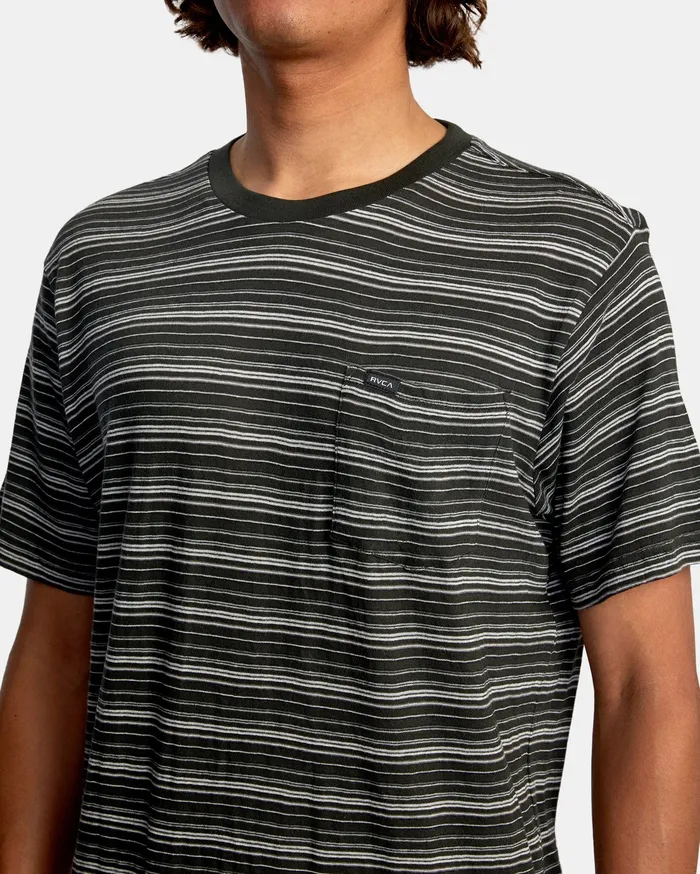 RVCA Mens Knit Toluca Micro Stripe Short Sleeve Tee Pirate Black Ptk