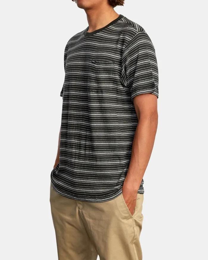 RVCA Mens Knit Toluca Micro Stripe Short Sleeve Tee Pirate Black Ptk