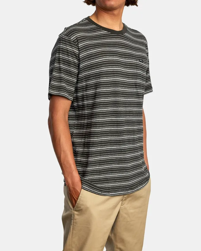 RVCA Mens Knit Toluca Micro Stripe Short Sleeve Tee Pirate Black Ptk