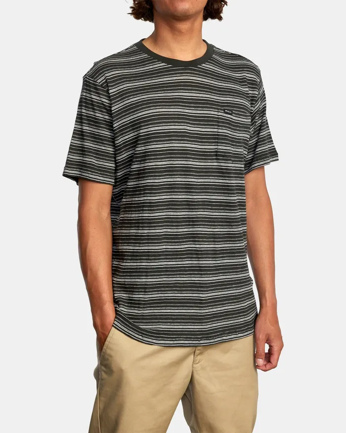 RVCA Mens Knit Toluca Micro Stripe Short Sleeve Tee Pirate Black Ptk