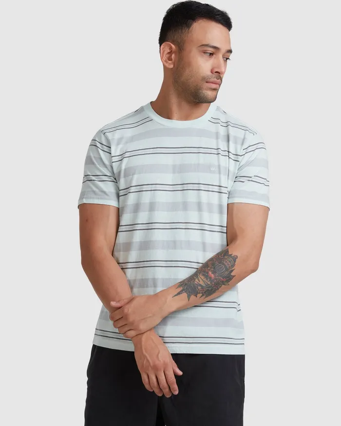 RVCA Mens Knit Travelers Stripe Short Sleeve Tee Green Tea Gnt