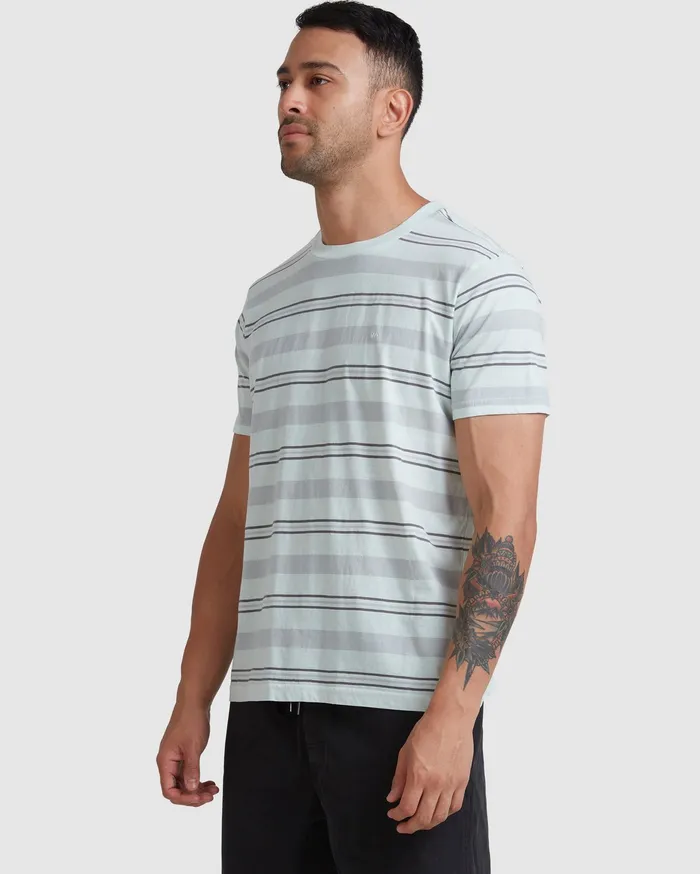 RVCA Mens Knit Travelers Stripe Short Sleeve Tee Green Tea Gnt