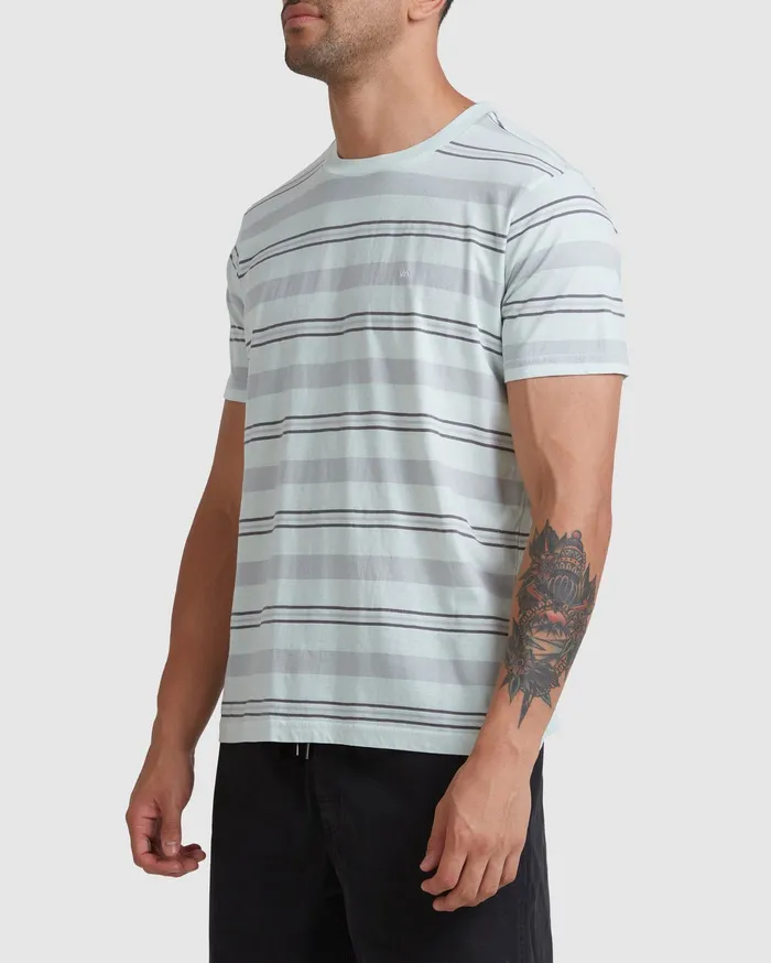 RVCA Mens Knit Travelers Stripe Short Sleeve Tee Green Tea Gnt