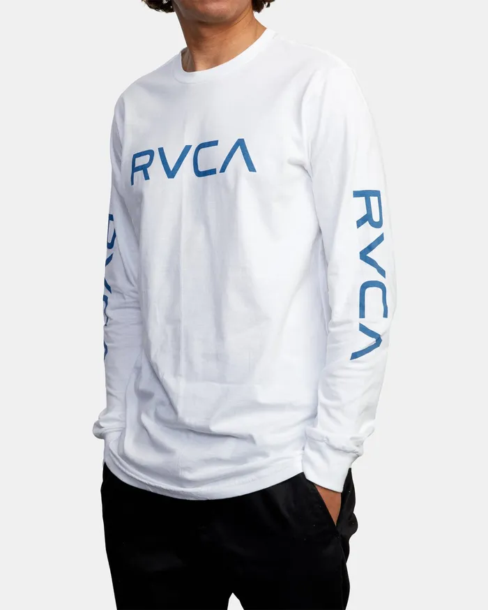 RVCA Mens Long Sleeves Big Rvca Long Sleeve Tee WhiteBlue Wtb