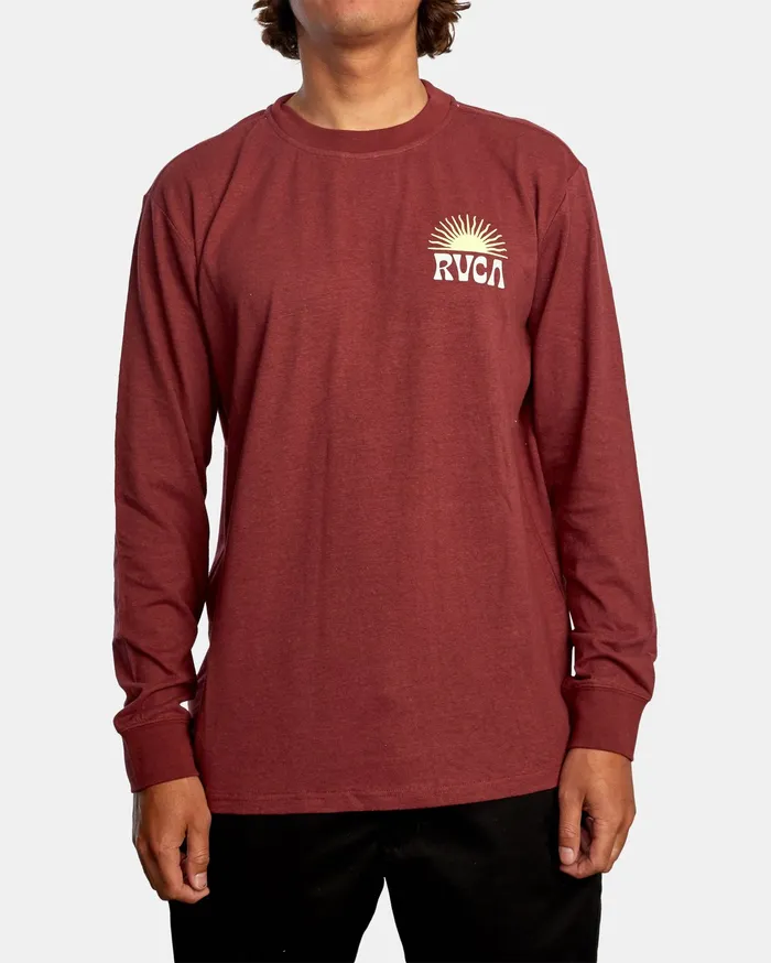 RVCA Mens Long Sleeves Harmonia Graphic Organic Long Sleeve Tee Oxblood Red Oxr