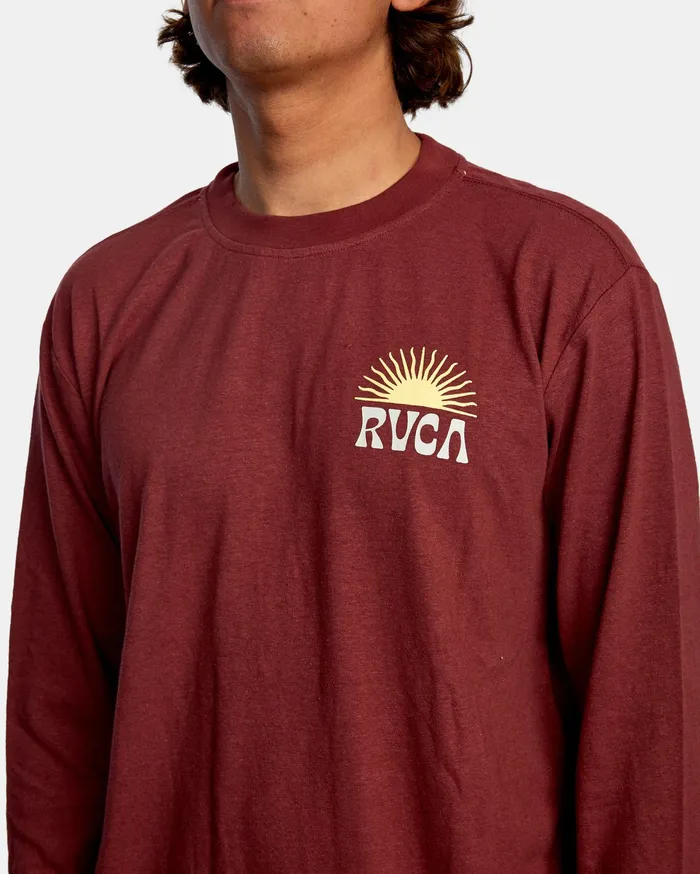 RVCA Mens Long Sleeves Harmonia Graphic Organic Long Sleeve Tee Oxblood Red Oxr