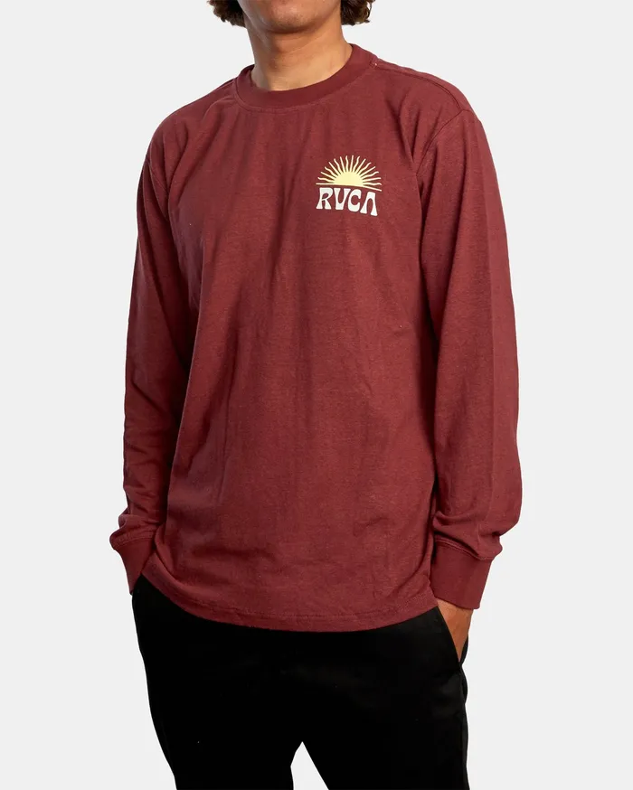 RVCA Mens Long Sleeves Harmonia Graphic Organic Long Sleeve Tee Oxblood Red Oxr