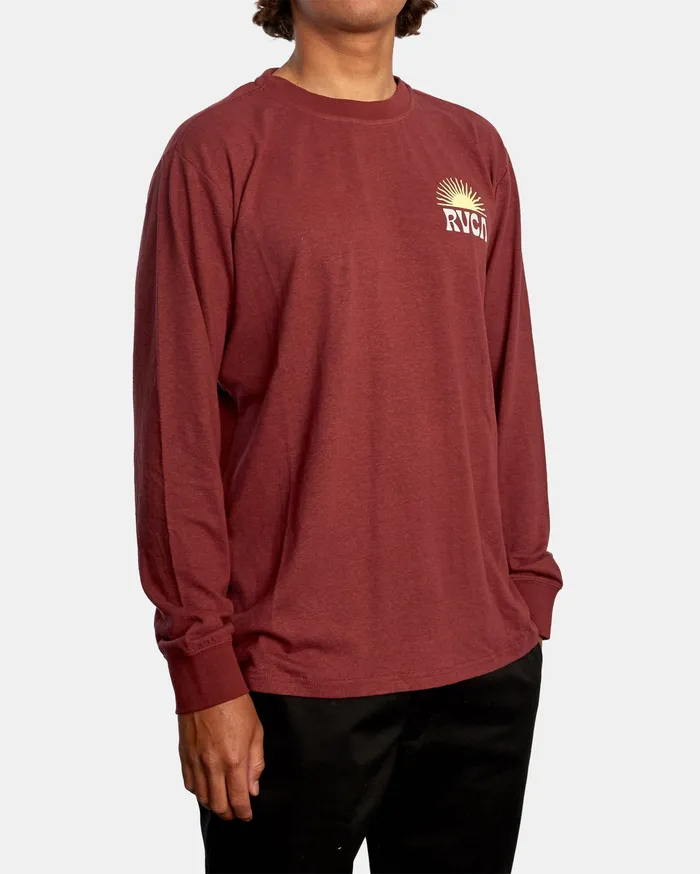 RVCA Mens Long Sleeves Harmonia Graphic Organic Long Sleeve Tee Oxblood Red Oxr