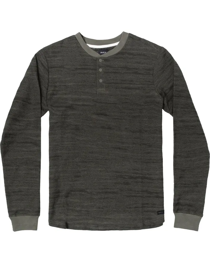 RVCA Mens Long Sleeves Lush Henley Long Sleeve Tee Olive Olv