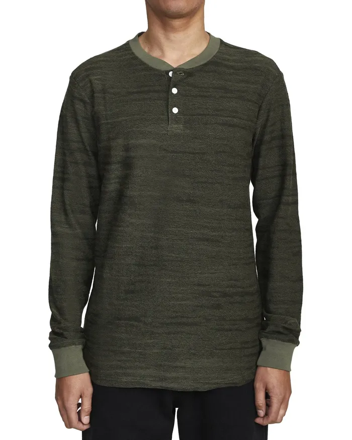 RVCA Mens Long Sleeves Lush Henley Long Sleeve Tee Olive Olv
