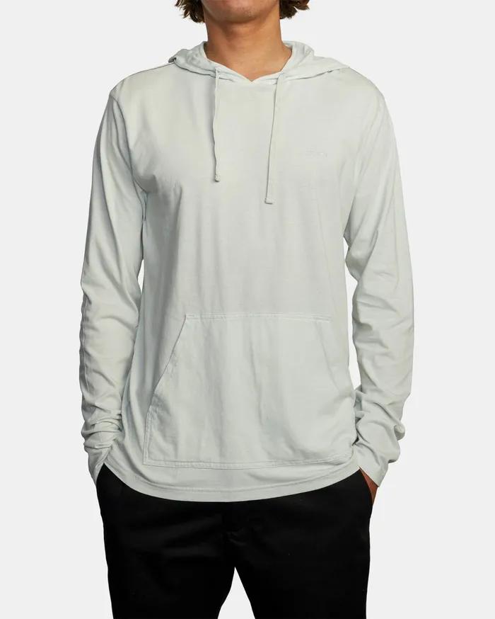 RVCA Mens Long Sleeves Ptc Pigment Hooded Long Sleeve Tee Green Tea Gnt