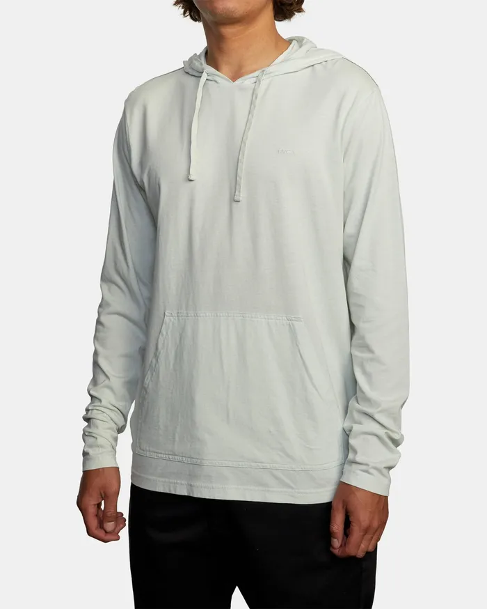 RVCA Mens Long Sleeves Ptc Pigment Hooded Long Sleeve Tee Green Tea Gnt