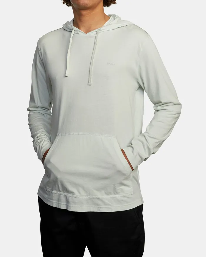 RVCA Mens Long Sleeves Ptc Pigment Hooded Long Sleeve Tee Green Tea Gnt