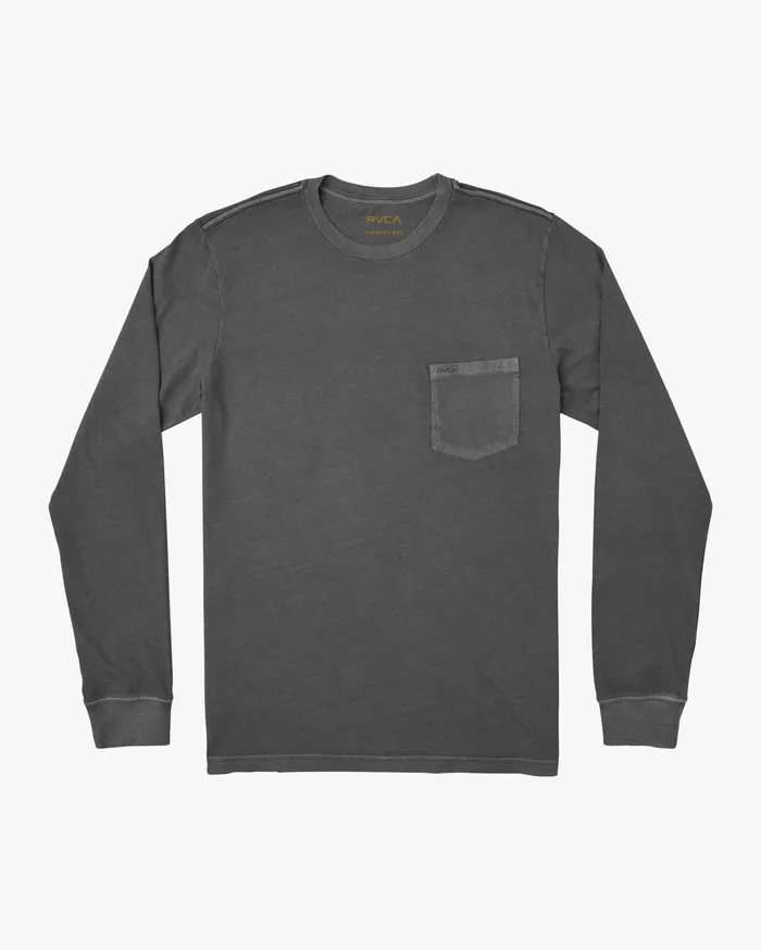 RVCA Mens Long Sleeves Ptc Pigment Long Sleeve Tee Pirate Black Ptk