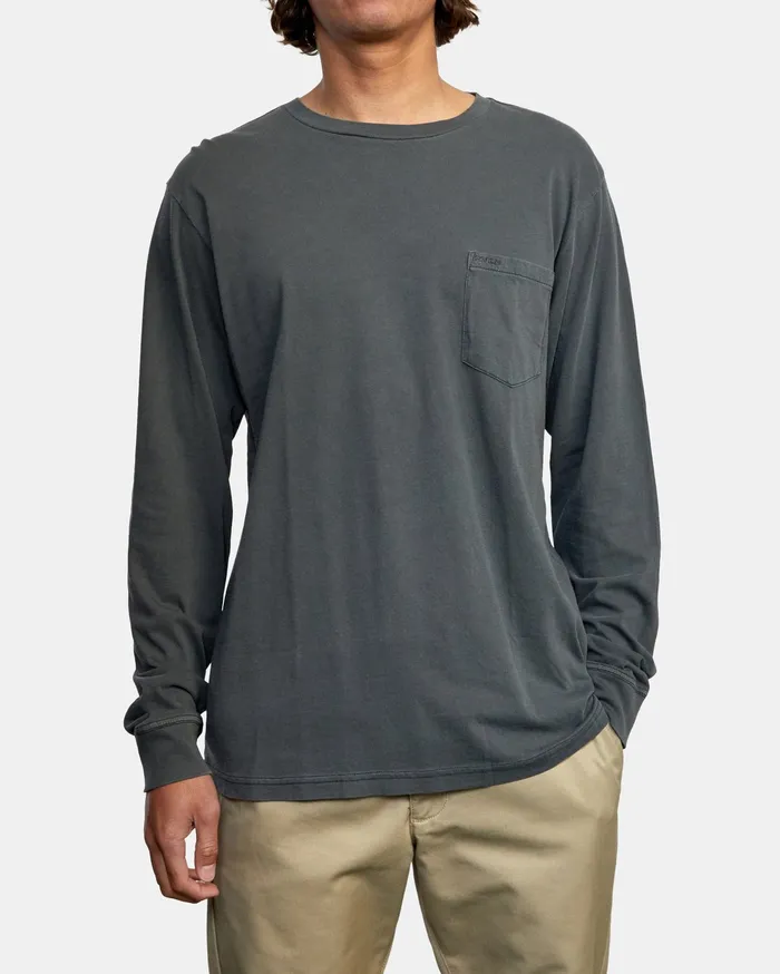 RVCA Mens Long Sleeves Ptc Pigment Long Sleeve Tee Pirate Black Ptk