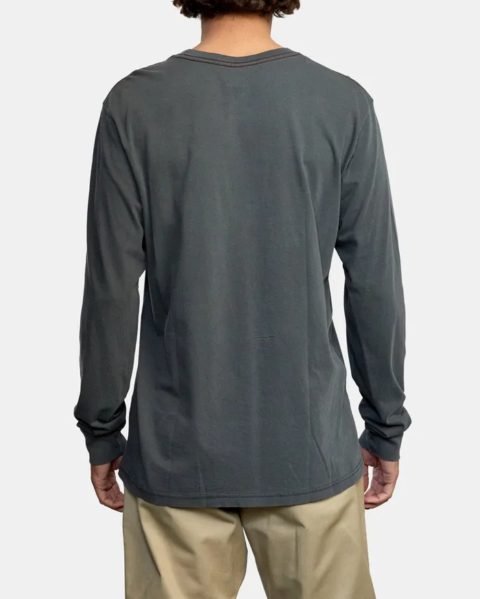 RVCA Mens Long Sleeves Ptc Pigment Long Sleeve Tee Pirate Black Ptk