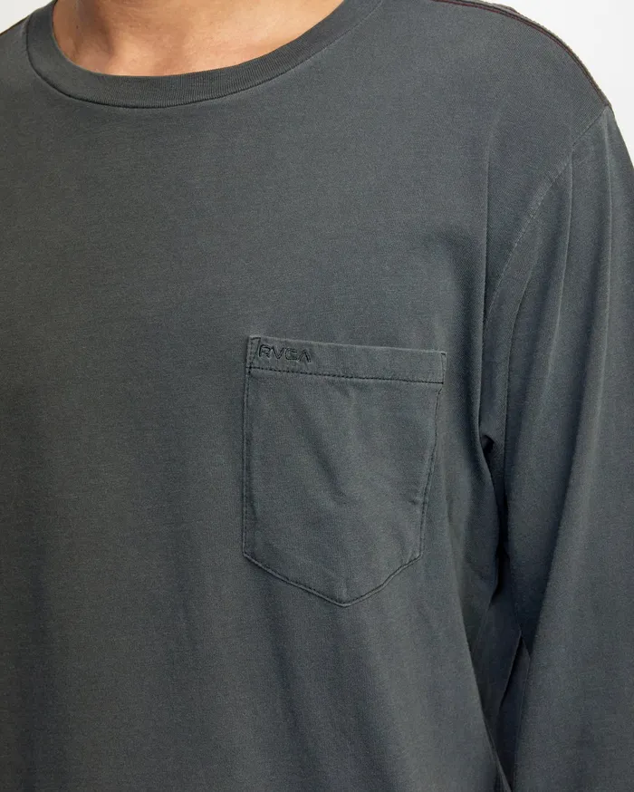 RVCA Mens Long Sleeves Ptc Pigment Long Sleeve Tee Pirate Black Ptk