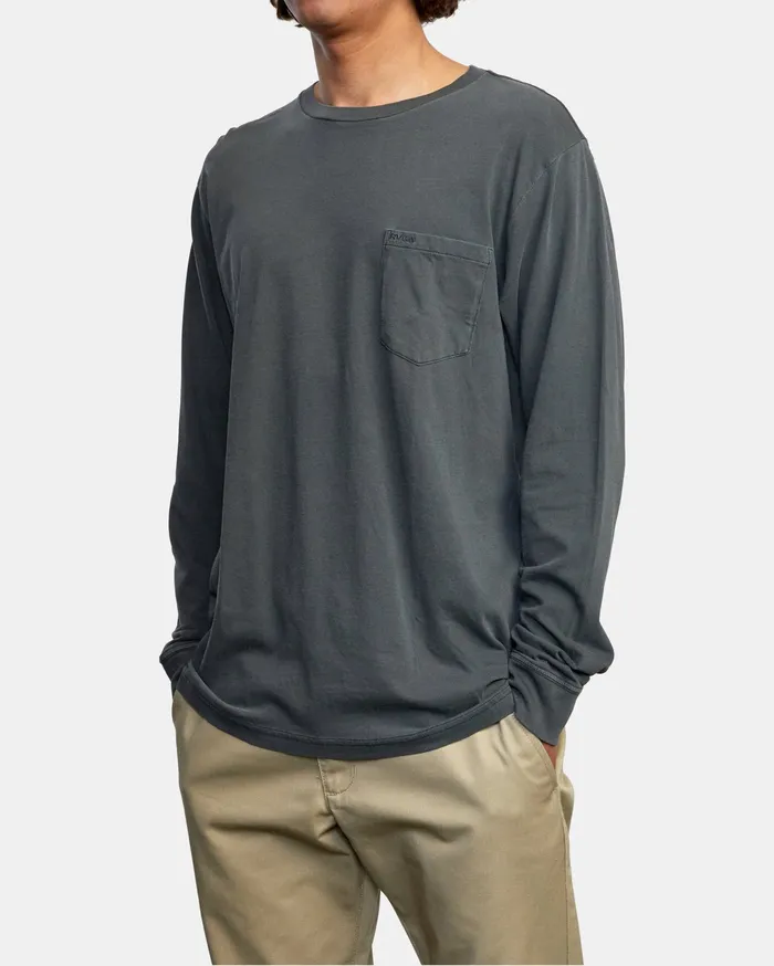 RVCA Mens Long Sleeves Ptc Pigment Long Sleeve Tee Pirate Black Ptk