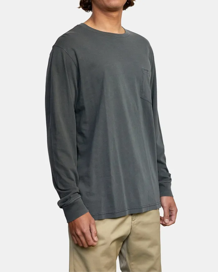 RVCA Mens Long Sleeves Ptc Pigment Long Sleeve Tee Pirate Black Ptk