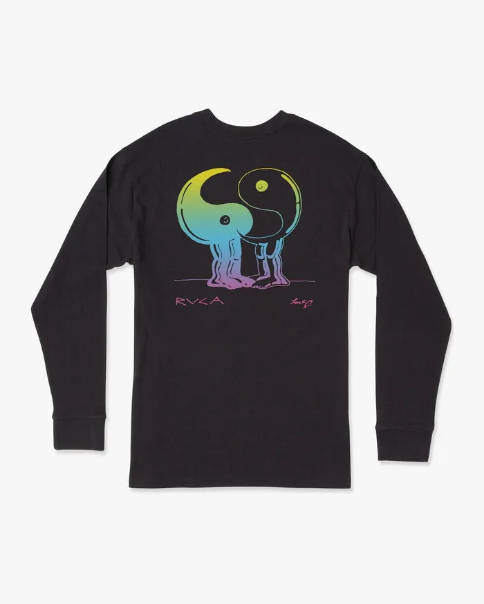 RVCA Mens Long Sleeves Yingyang Friends Long Sleeve Tee Black Blk