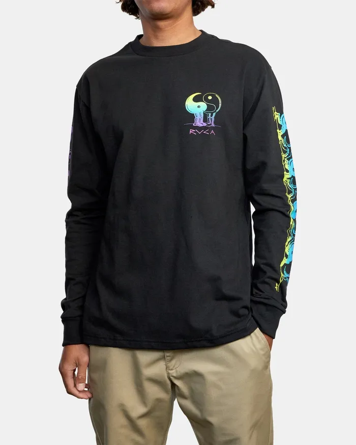 RVCA Mens Long Sleeves Yingyang Friends Long Sleeve Tee Black Blk