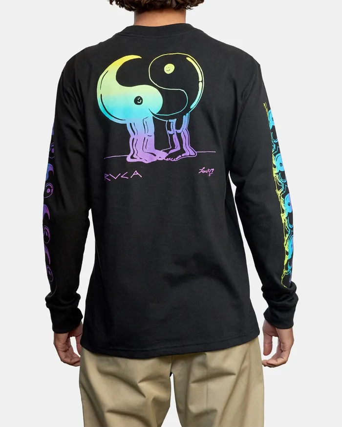 RVCA Mens Long Sleeves Yingyang Friends Long Sleeve Tee Black Blk