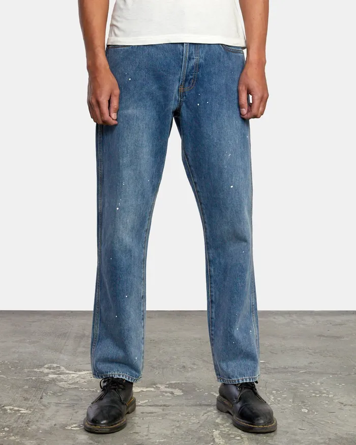 RVCA Mens Pants New Dawn Modern Straight Fit Denim Hemp Splatter Bjn0 Popular