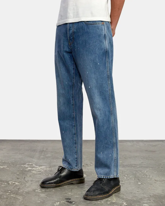 RVCA Mens Pants New Dawn Modern Straight Fit Denim Hemp Splatter Bjn0 Popular