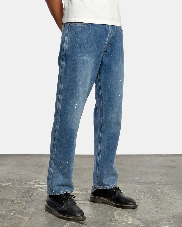 RVCA Mens Pants New Dawn Modern Straight Fit Denim Hemp Splatter Bjn0 Popular