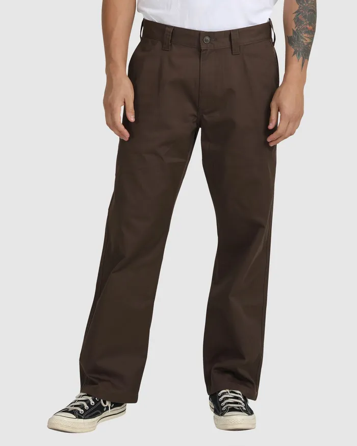 RVCA Mens Pants Recession Americana Relaxed Fit Chino Pants Chocolate Cho For Sale