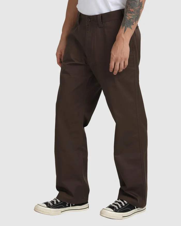 RVCA Mens Pants Recession Americana Relaxed Fit Chino Pants Chocolate Cho For Sale