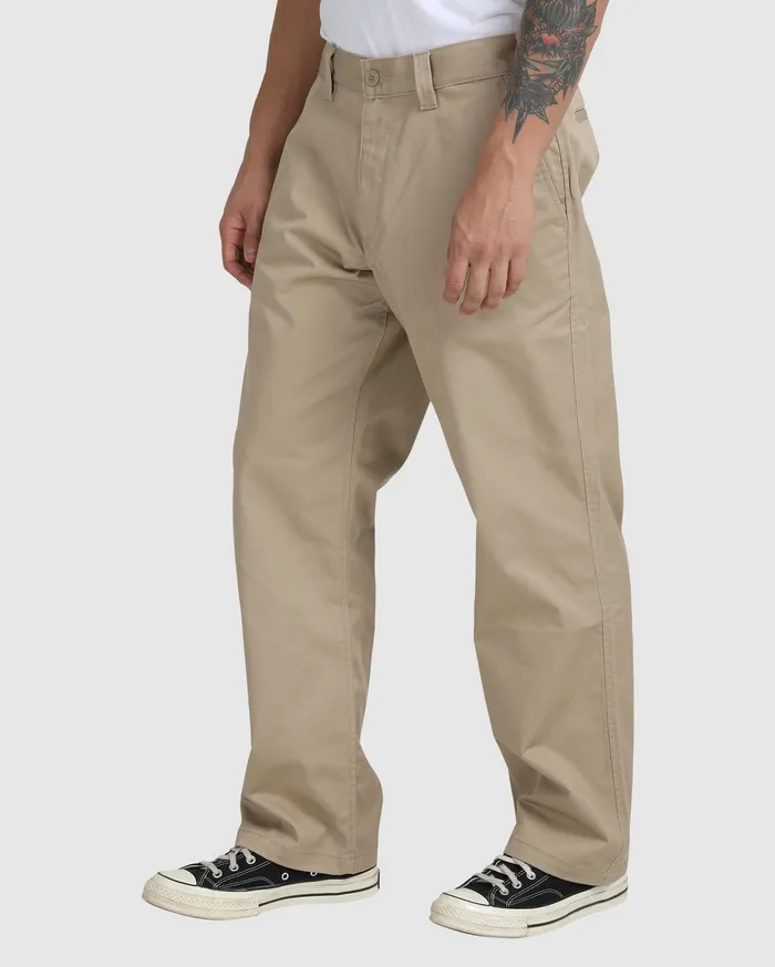 RVCA Mens Pants Recession Americana Relaxed Fit Chino Pants Khaki Kha Cheap On Sale
