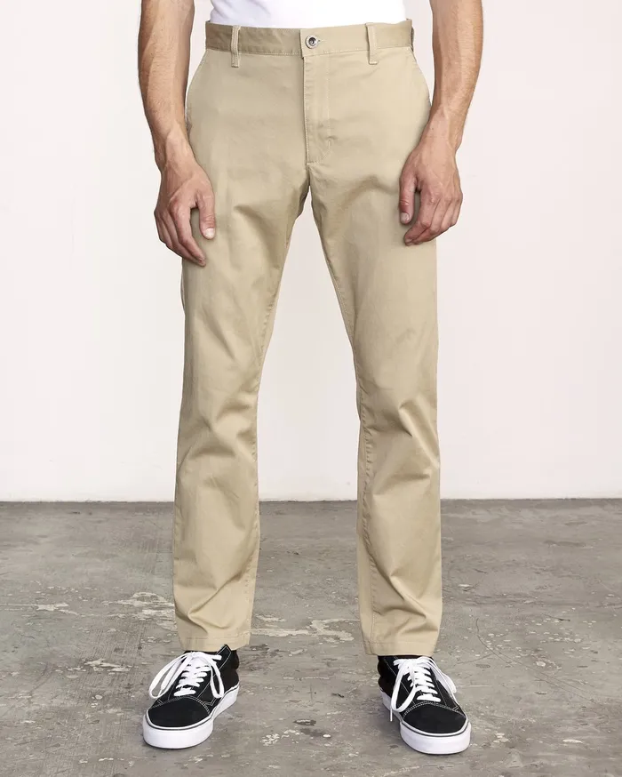 RVCA Mens Pants WeekEnd Stretch Straight Fit Pant Khaki Kha Casaul