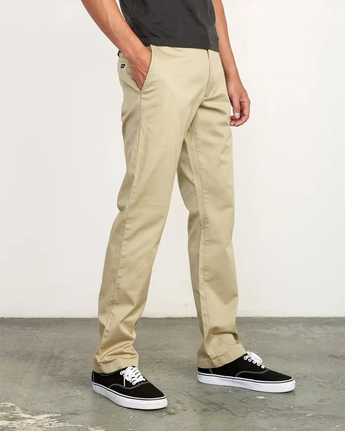 RVCA Mens Pants WeekEnd Stretch Straight Fit Pant Khaki Kha Casaul