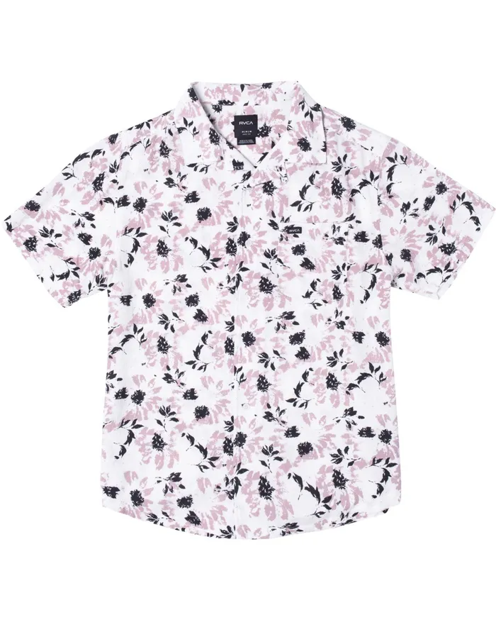 RVCA Mens Shirts Beat Print Short Sleeve Shirt Antique White Anw Cheap On Sale