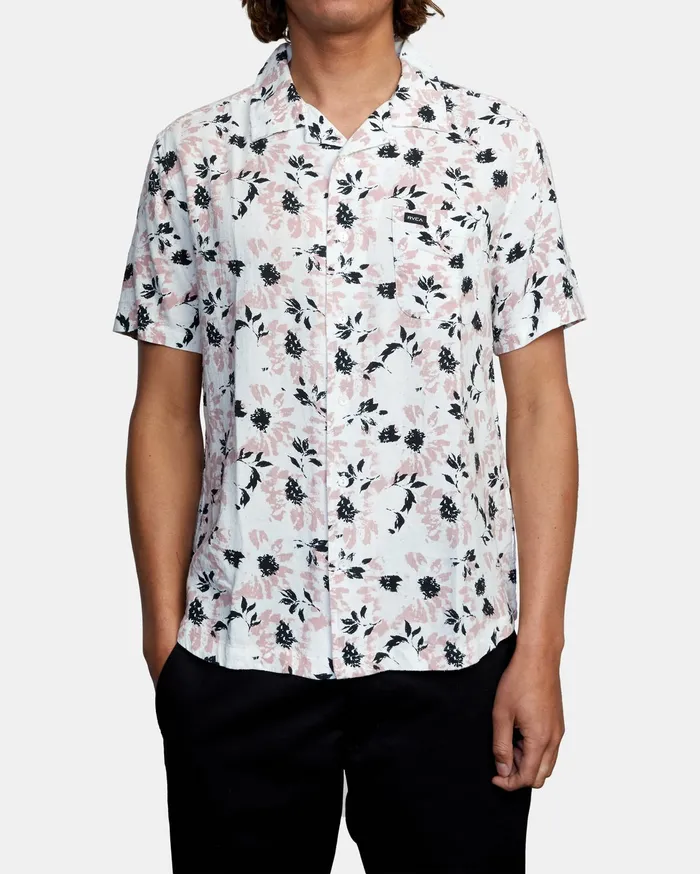 RVCA Mens Shirts Beat Print Short Sleeve Shirt Antique White Anw Cheap On Sale