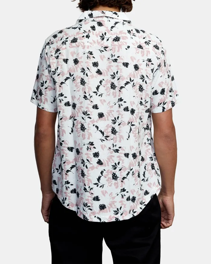RVCA Mens Shirts Beat Print Short Sleeve Shirt Antique White Anw Cheap On Sale