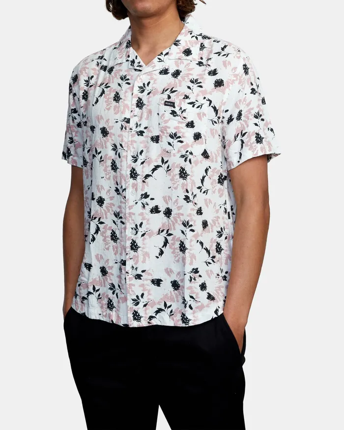 RVCA Mens Shirts Beat Print Short Sleeve Shirt Antique White Anw Cheap On Sale