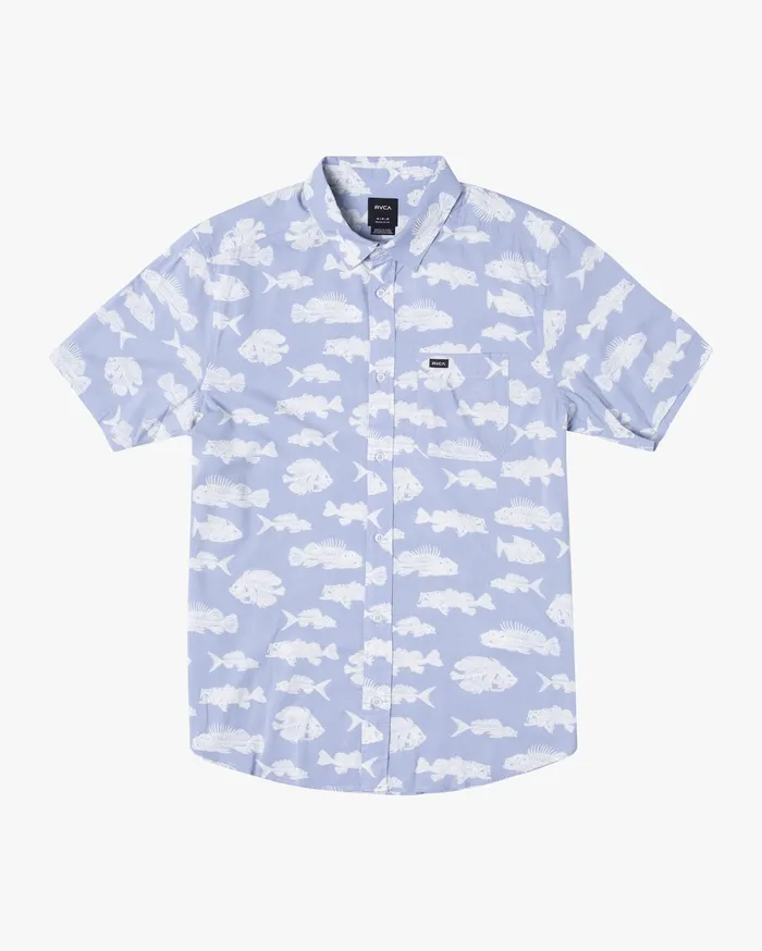 RVCA Mens Shirts Ben Horton Dead Fish Short Sleeve Shirt Blue Blu Gift for Friend RVCA Mens Shirts Ben Horton Dead Fish Short Sleeve Shirt Blue Blu Gift for Friend