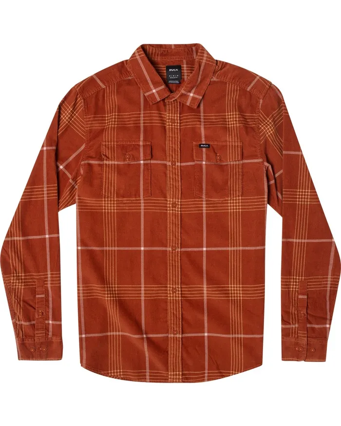 RVCA Mens Shirts Blues Walk Cord Long Sleeve Shirt Brick Red Brk Popular