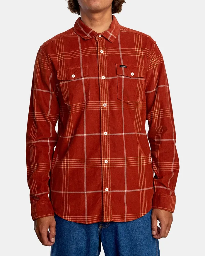 RVCA Mens Shirts Blues Walk Cord Long Sleeve Shirt Brick Red Brk Popular