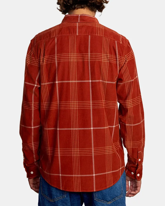 RVCA Mens Shirts Blues Walk Cord Long Sleeve Shirt Brick Red Brk Popular