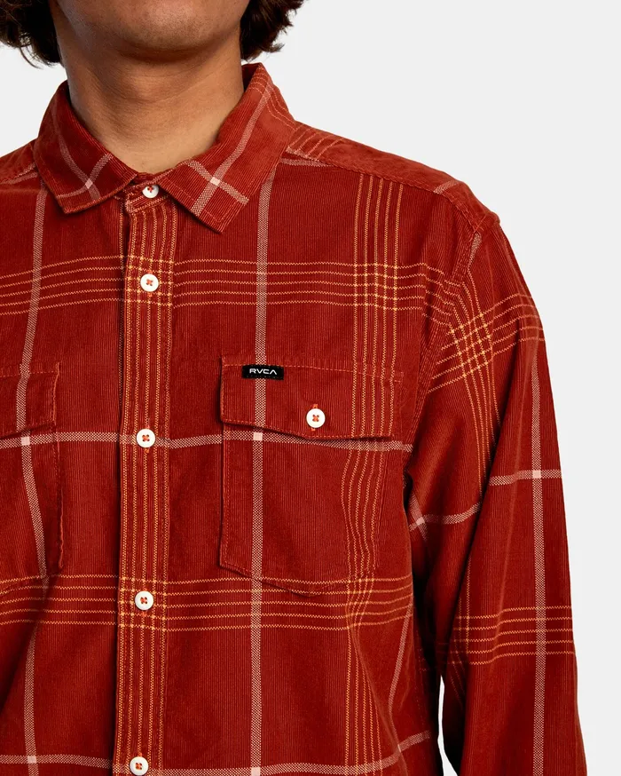 RVCA Mens Shirts Blues Walk Cord Long Sleeve Shirt Brick Red Brk Popular