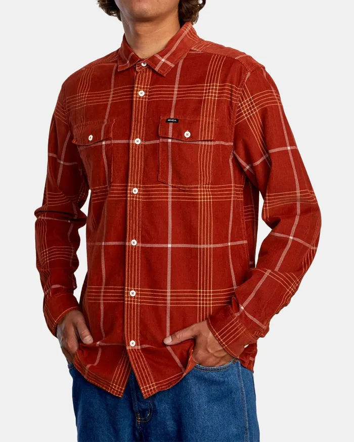 RVCA Mens Shirts Blues Walk Cord Long Sleeve Shirt Brick Red Brk Popular