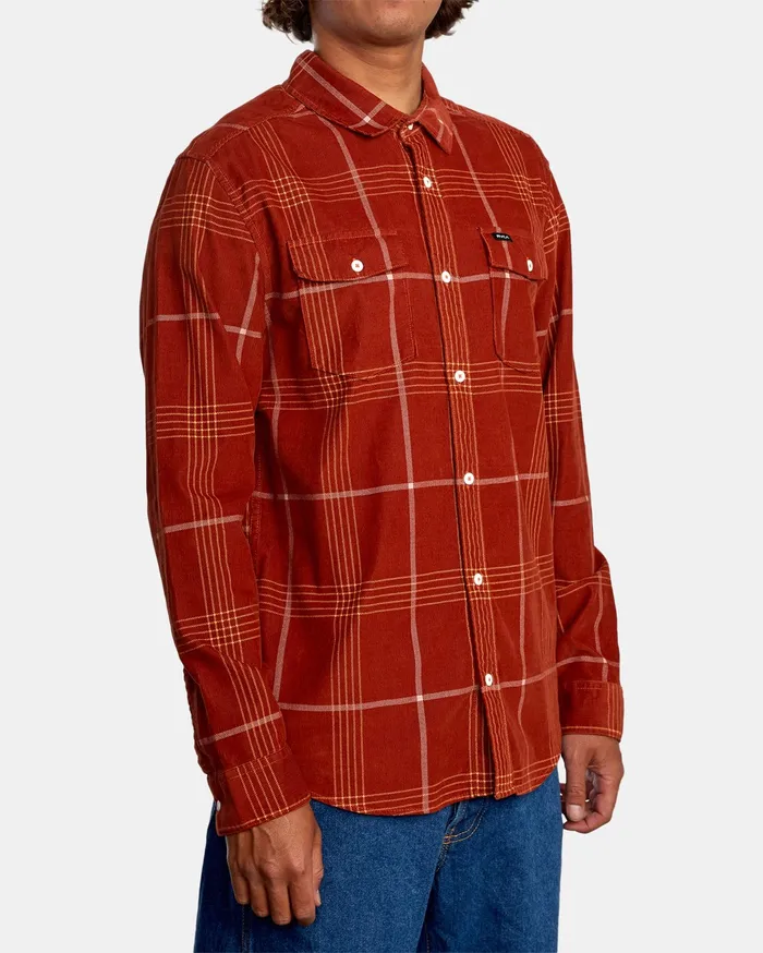 RVCA Mens Shirts Blues Walk Cord Long Sleeve Shirt Brick Red Brk Popular