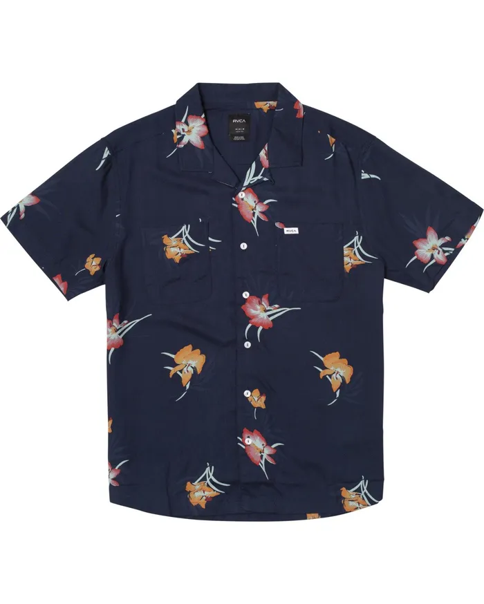 RVCA Mens Shirts Cliffs Floral Short Sleeve Shirt Navy Marine Myv Gift Ideas