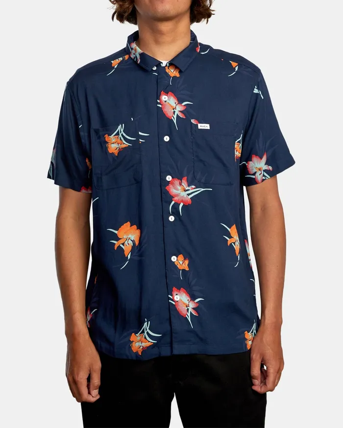 RVCA Mens Shirts Cliffs Floral Short Sleeve Shirt Navy Marine Myv Gift Ideas