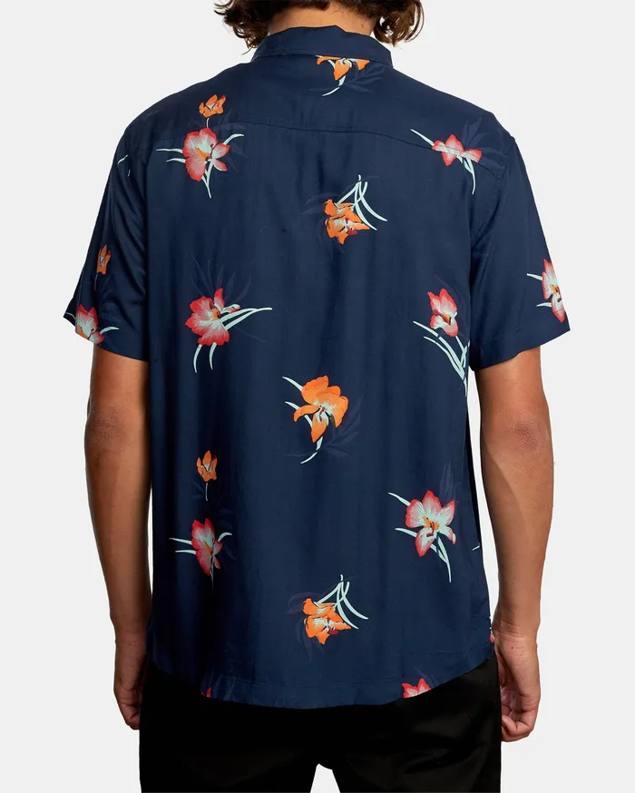 RVCA Mens Shirts Cliffs Floral Short Sleeve Shirt Navy Marine Myv Gift Ideas