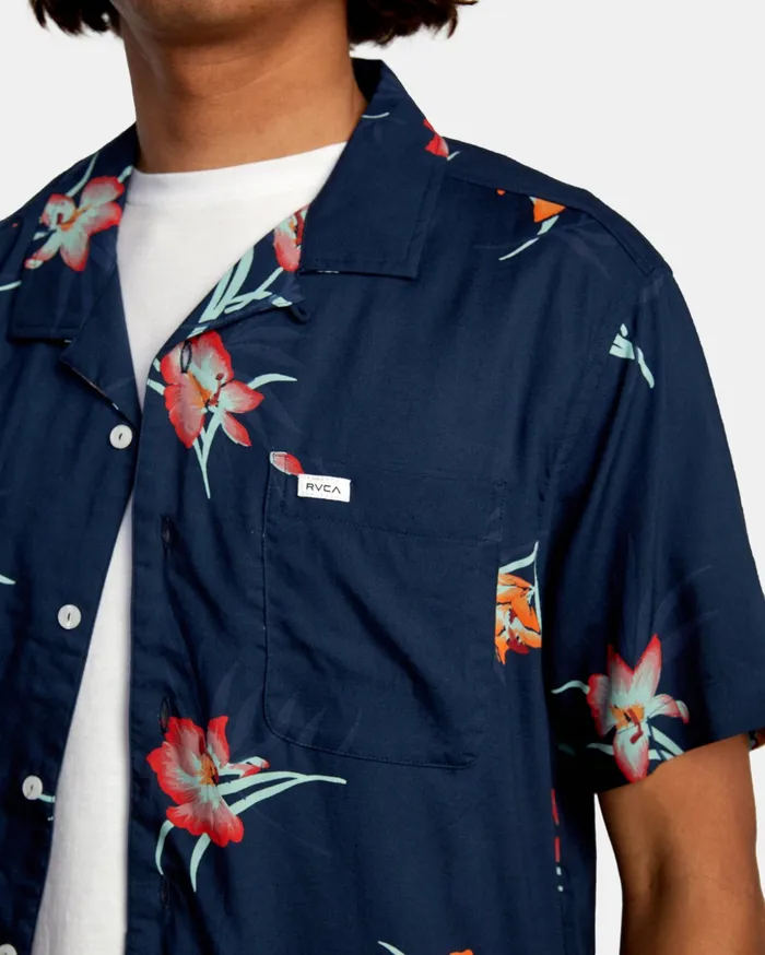 RVCA Mens Shirts Cliffs Floral Short Sleeve Shirt Navy Marine Myv Gift Ideas