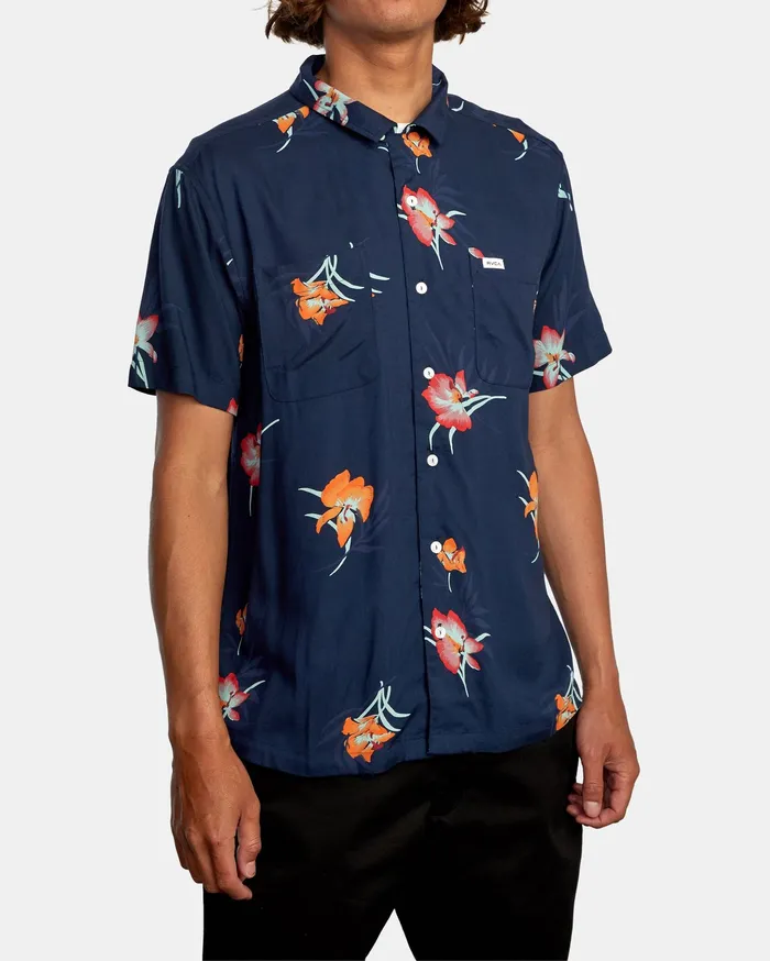 RVCA Mens Shirts Cliffs Floral Short Sleeve Shirt Navy Marine Myv Gift Ideas